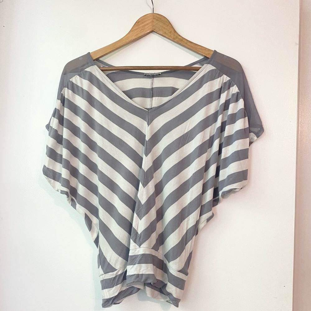Express striped grey and white blouse short sleeve top